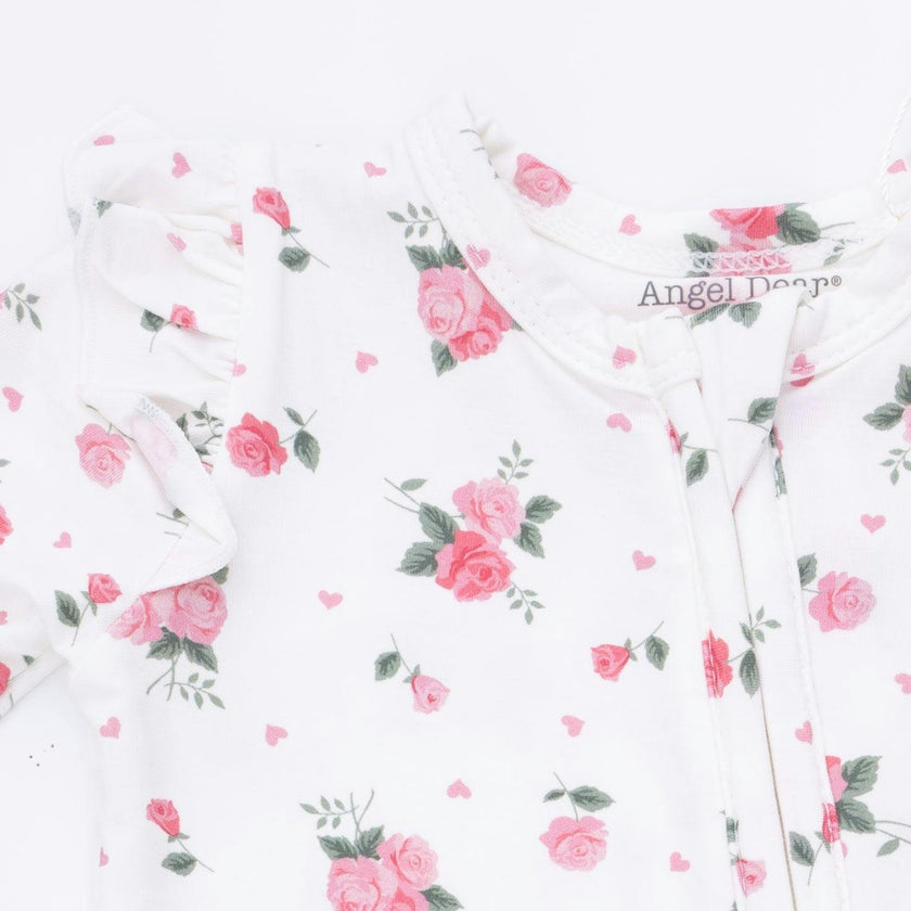 Pink Rosettes - 2 Way Ruffle Sleeve Zipper Footie