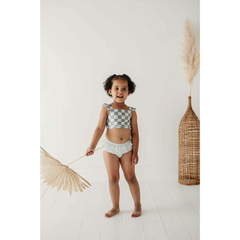 Girl's Two-Piece Swimsuit Checker in Seagrass