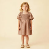 Organic Eyelet Bubble Sleeve Dress - Clay Eyelet