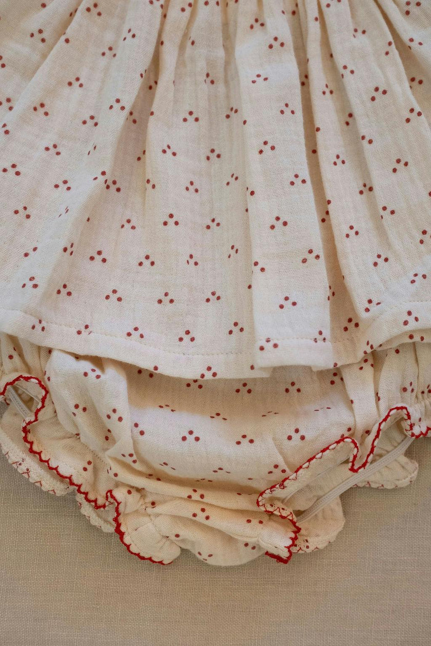 Embroidered Smock Set in Red Dot/Cherry
