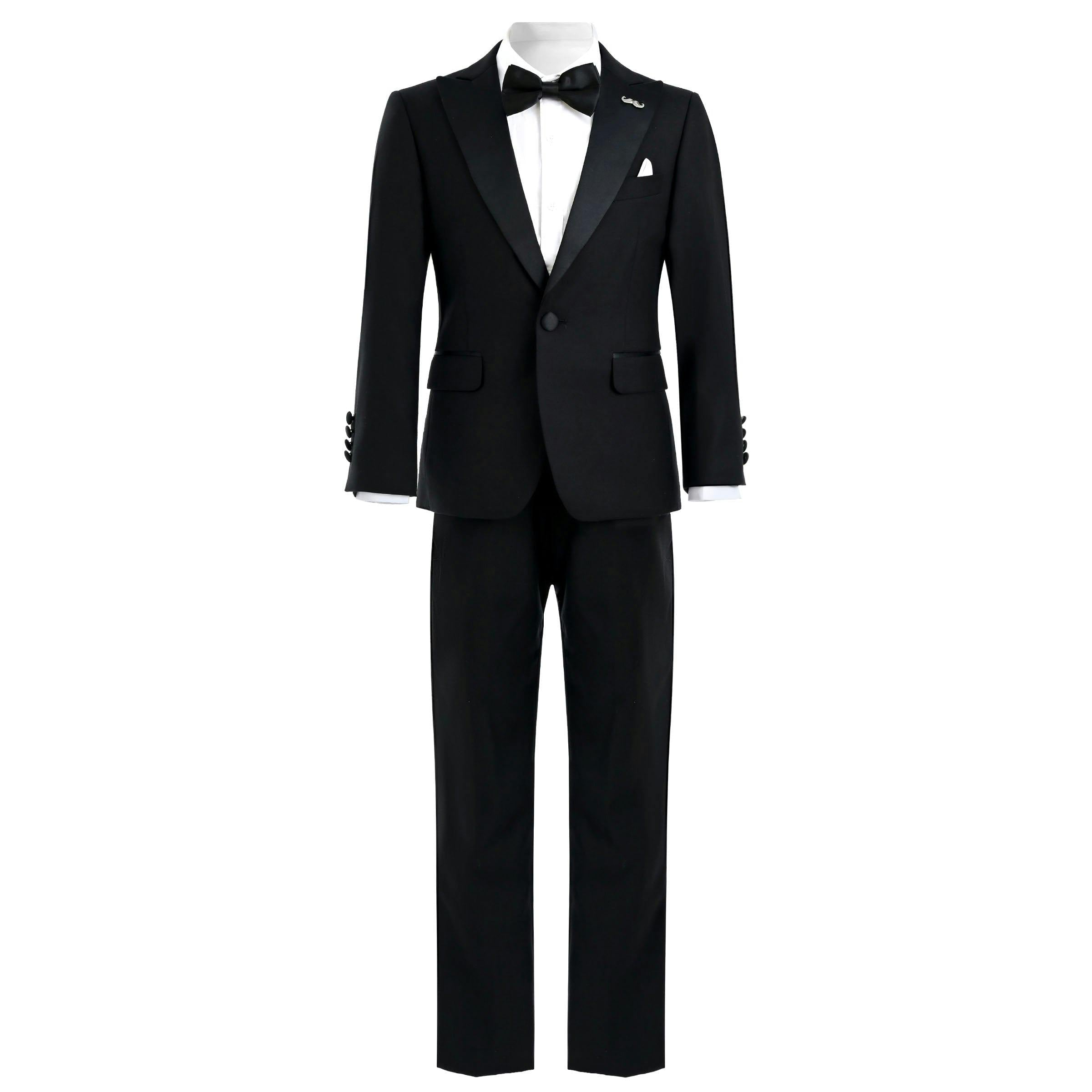 Black Peak Lapel Trim Wool Suit