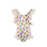 Rainbow Ice Cream Ruffle Sleeve One-Piece Swimsuit
