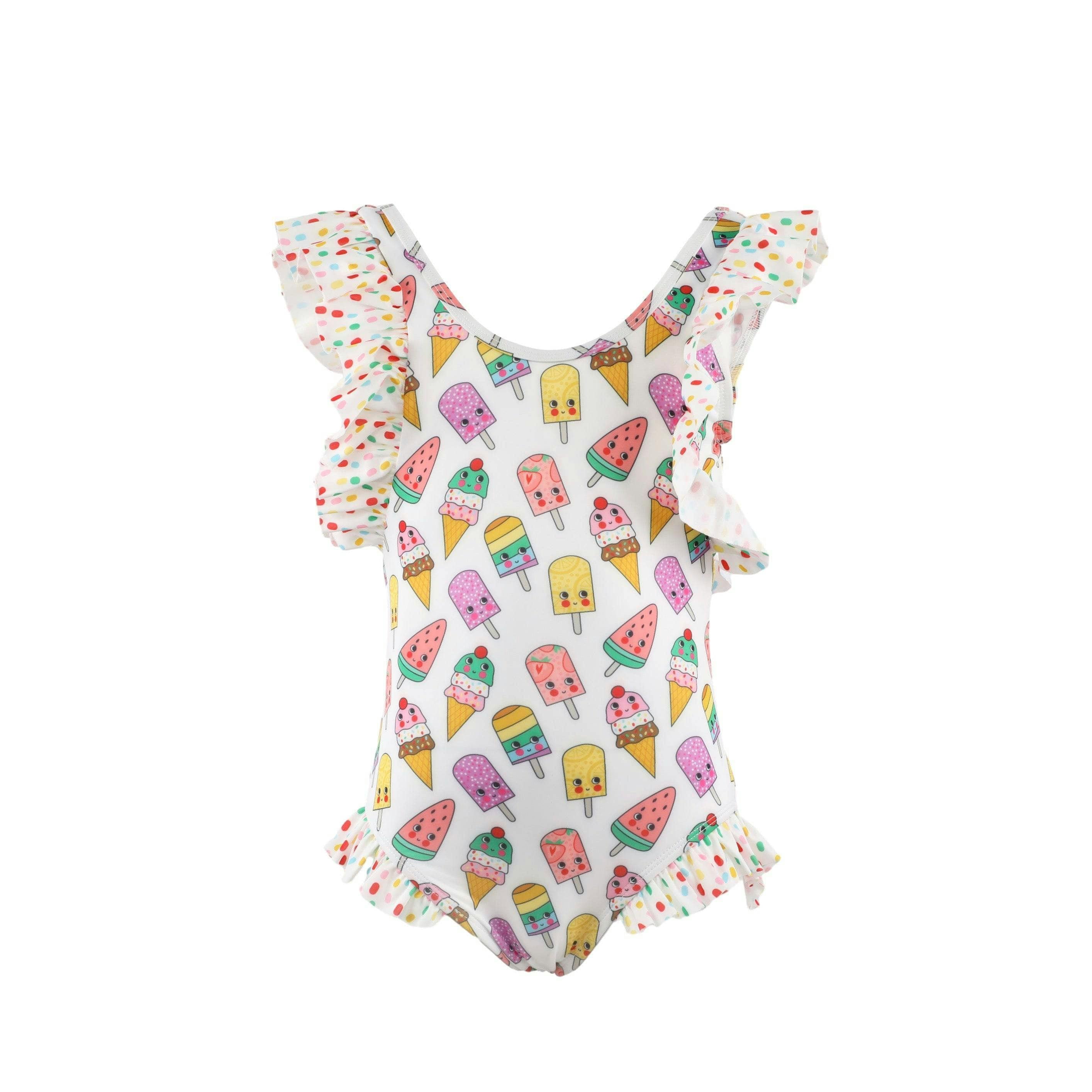 Rainbow Ice Cream Ruffle Sleeve One-Piece Swimsuit