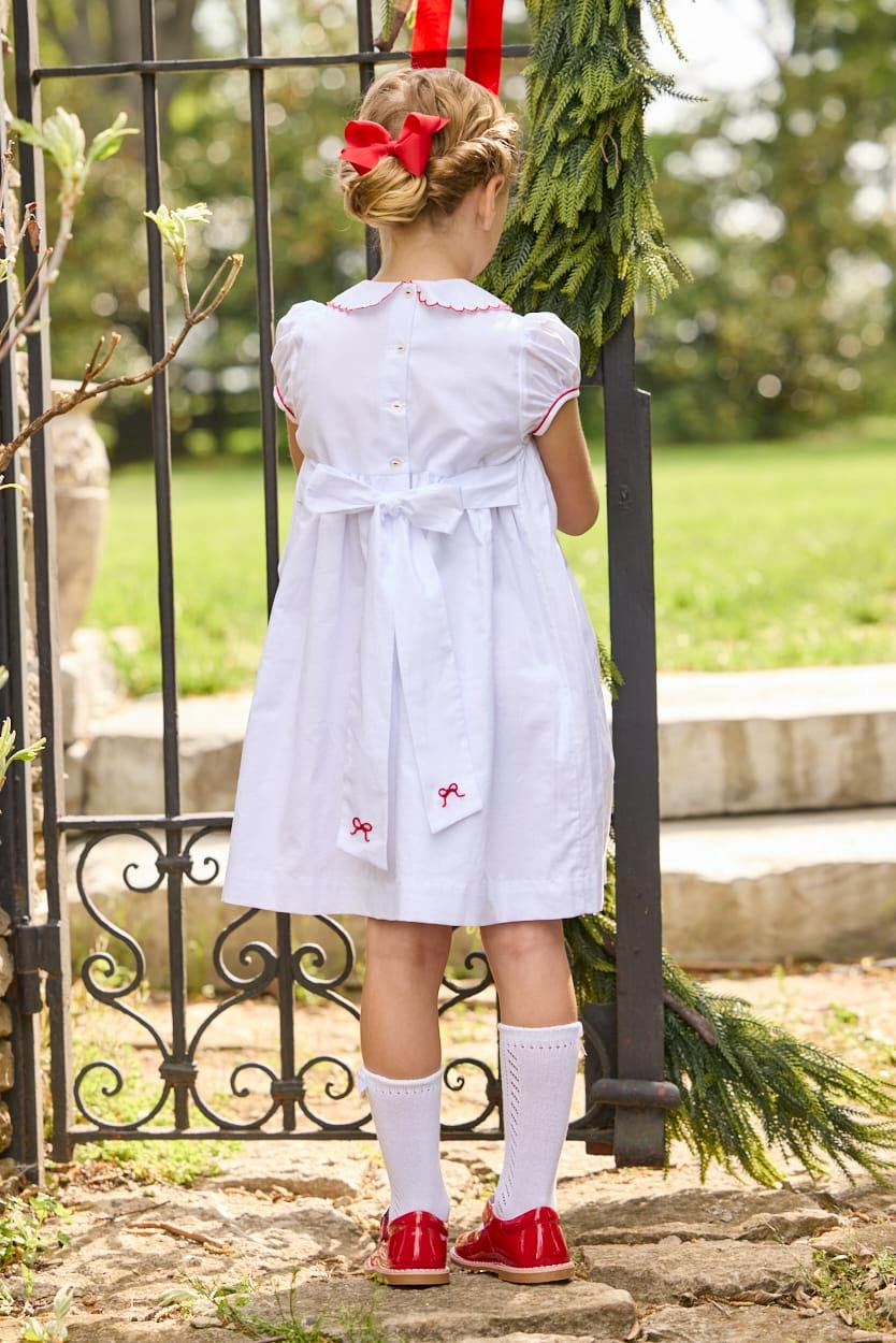Smocked Louisa Dress - Red Bow