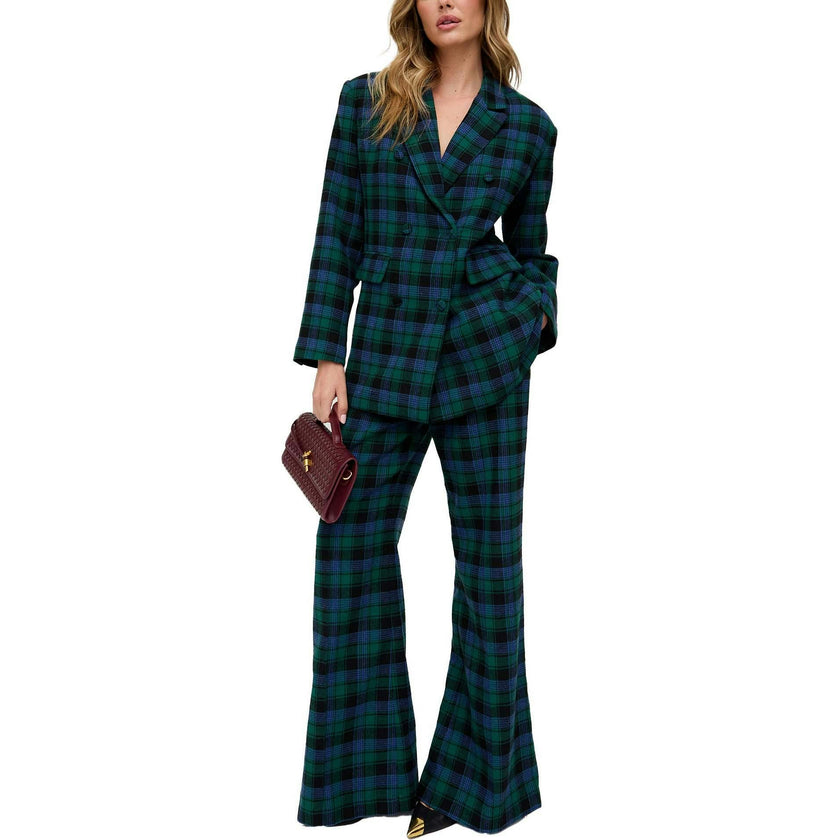 Zena Double Breasted Prince Of Wales Check Print Jacket