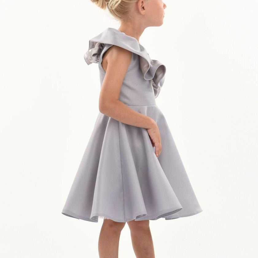 Silver Riviera Off Shoulder Ruffle Dress