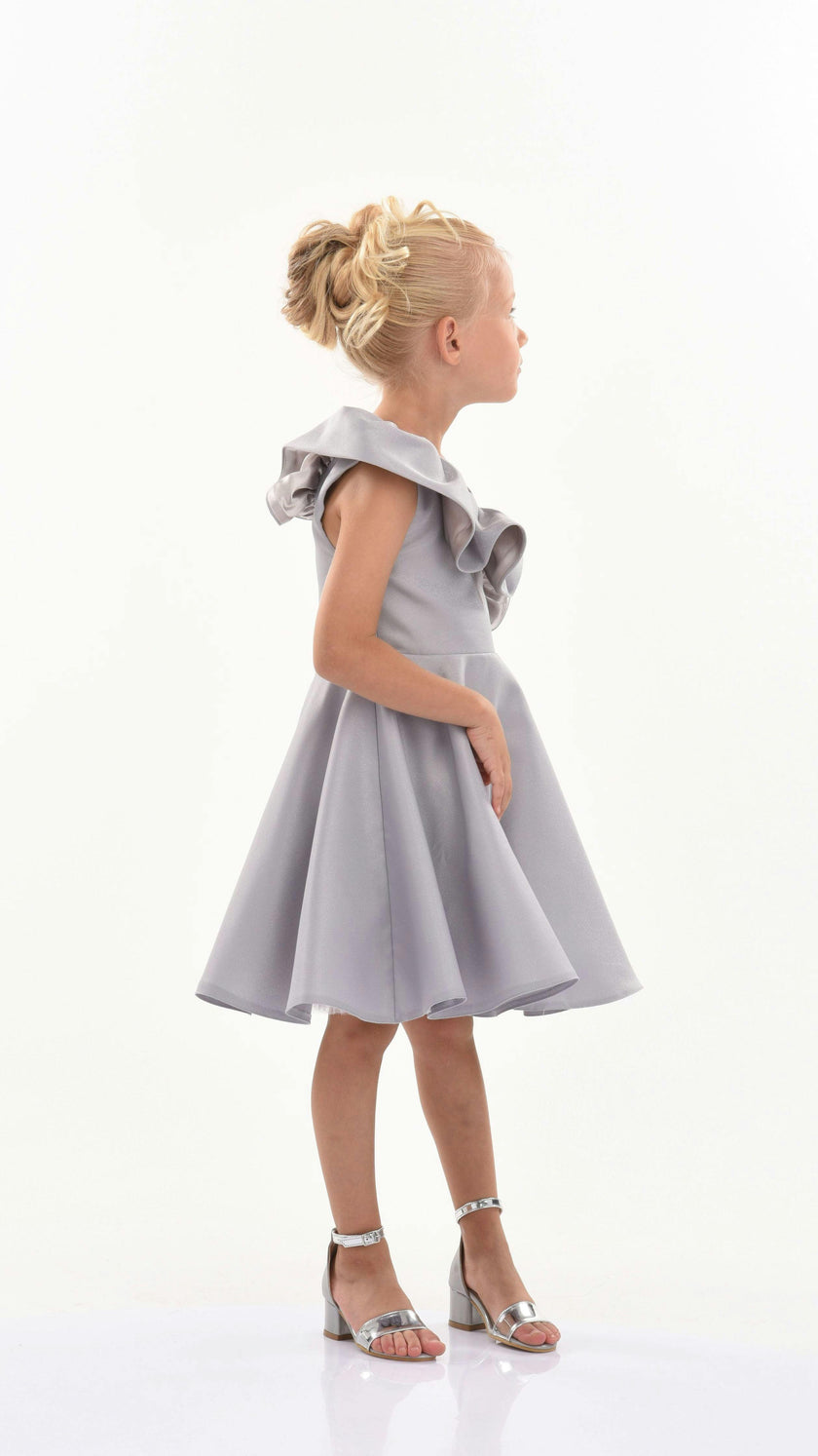 Silver Riviera Off Shoulder Ruffle Dress
