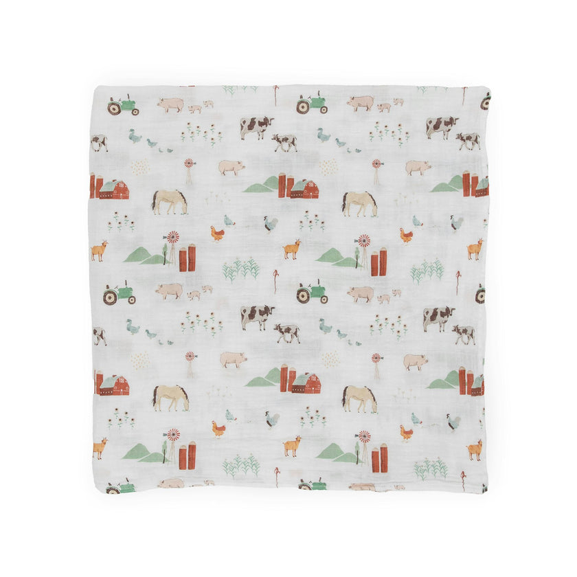 Cotton Muslin Swaddle Blanket 3 Pack - Farmyard
