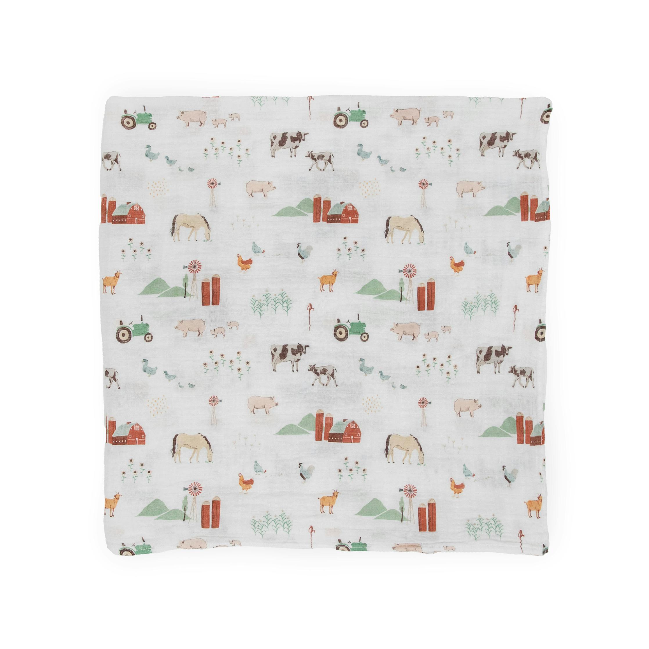 Cotton Muslin Swaddle Blanket 3 Pack - Farmyard