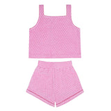 girls blush dot french terry button tank and short set