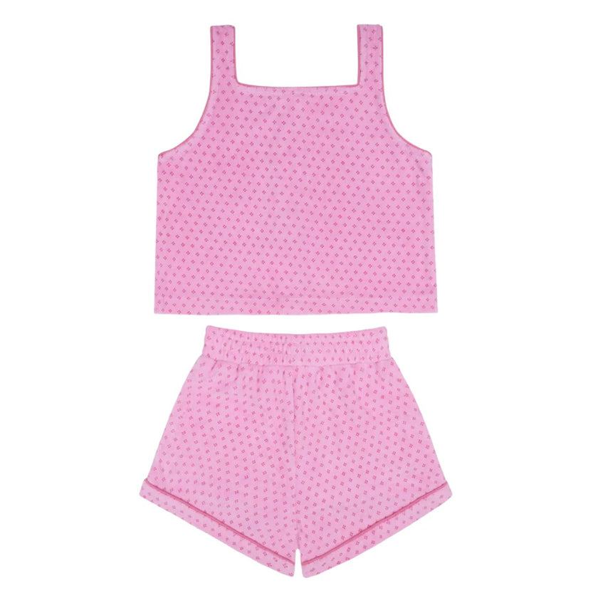 girls blush dot french terry button tank and short set