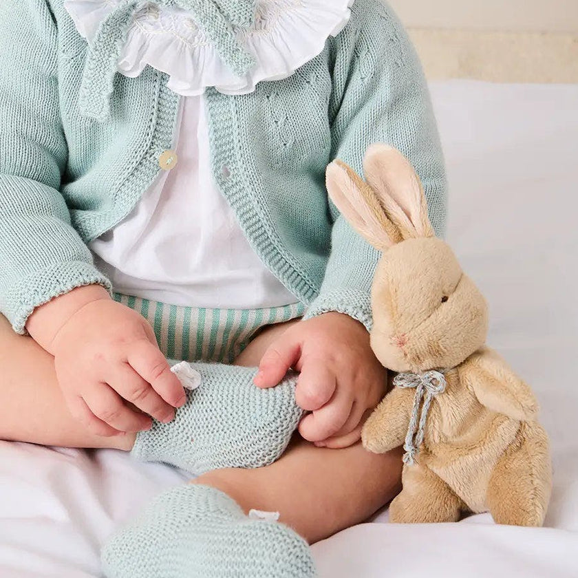 Lace Detail Knitted Booties in Sage Green (0-6mths)