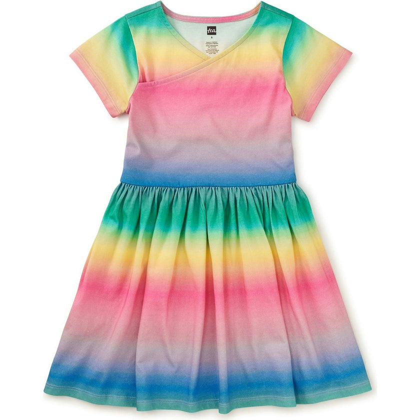 Short Sleeve Wrap Neck Dress, Multi