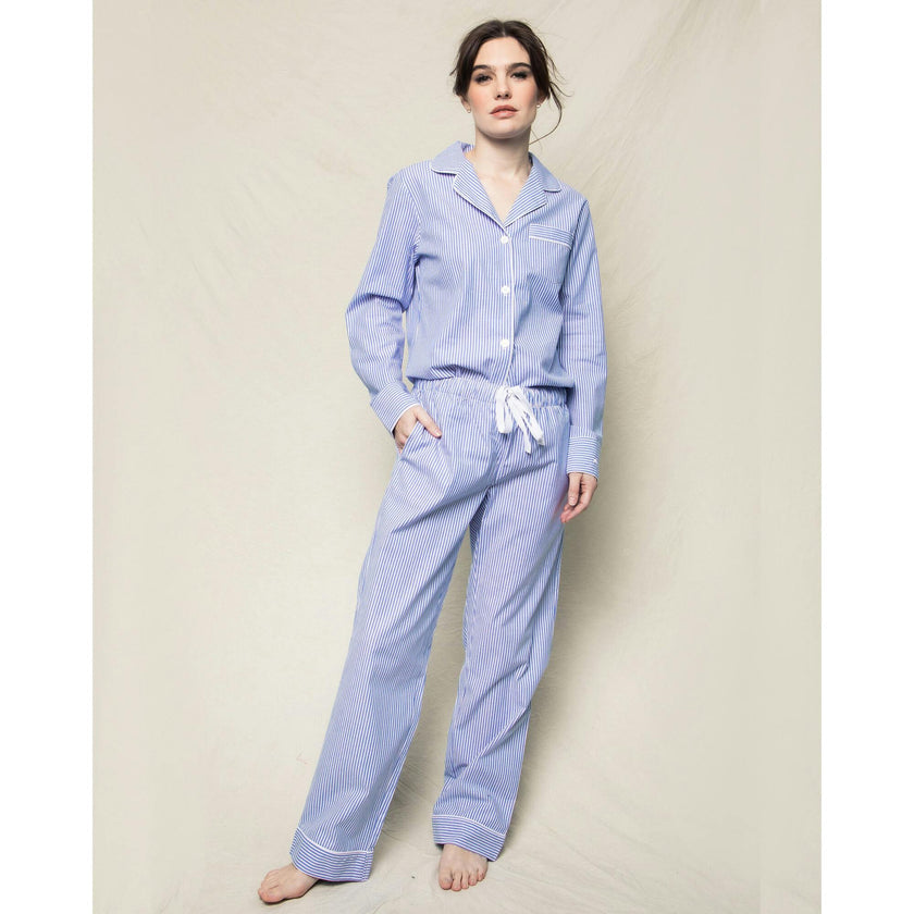 Women's Twill Pajama Set in French Blue Heritage Stripe