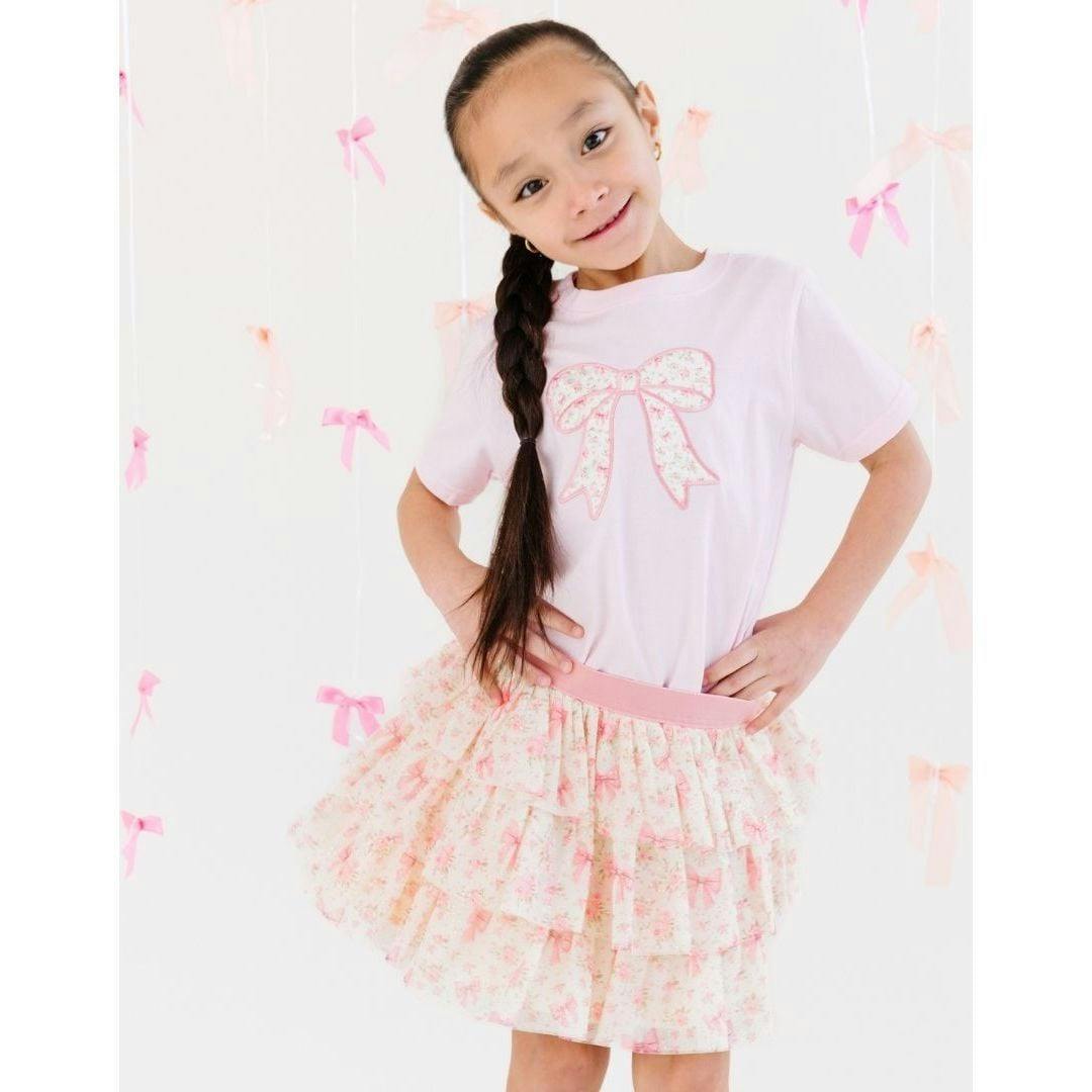 Ditsy Floral Bow Patch Short Sleeve T-Shirt