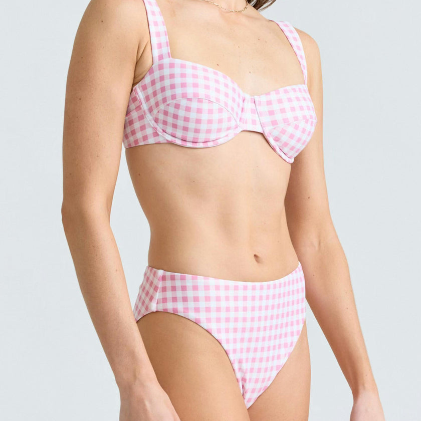 women's blush gingham cup bikini top