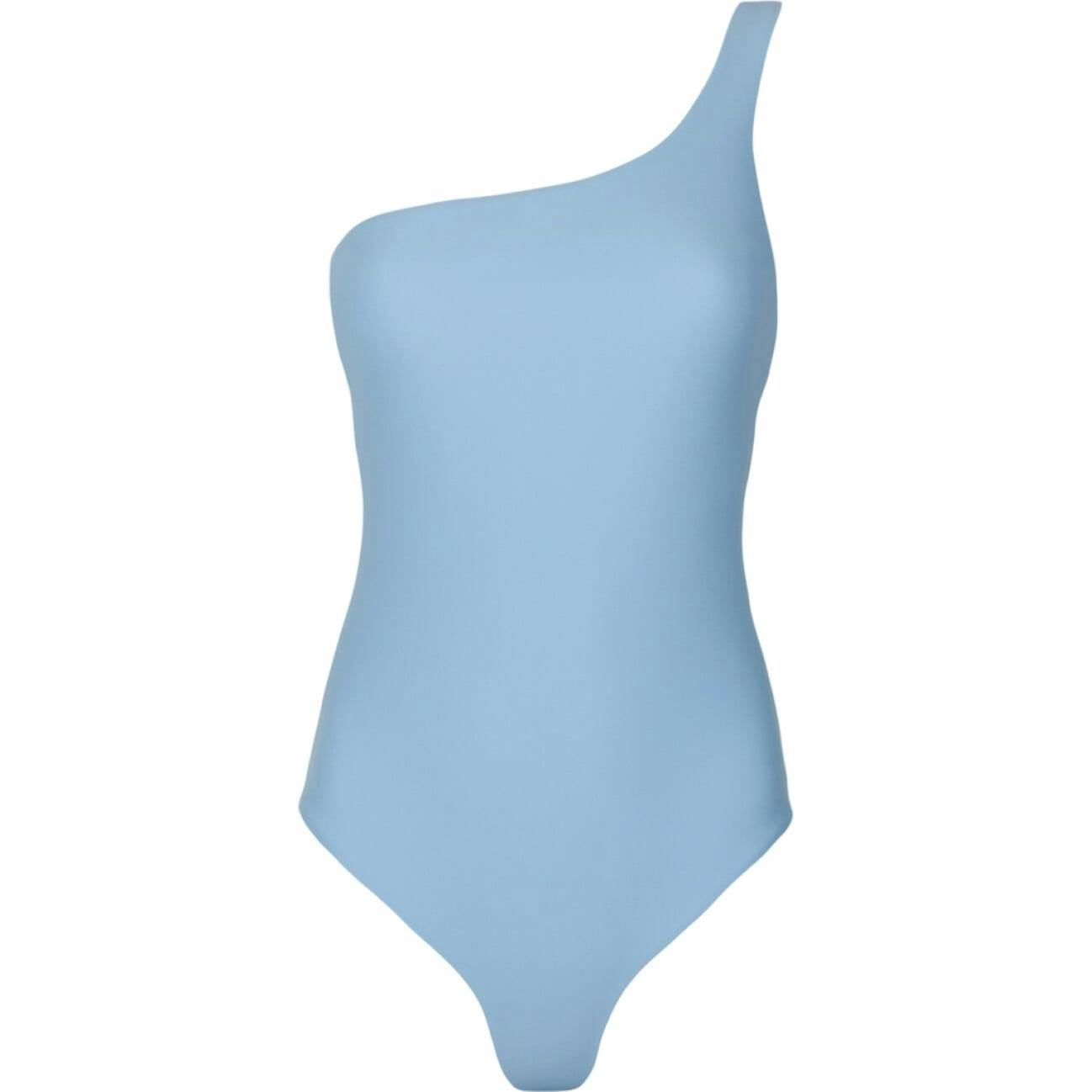 women's dusk blue and cream reversible one shoulder one piece