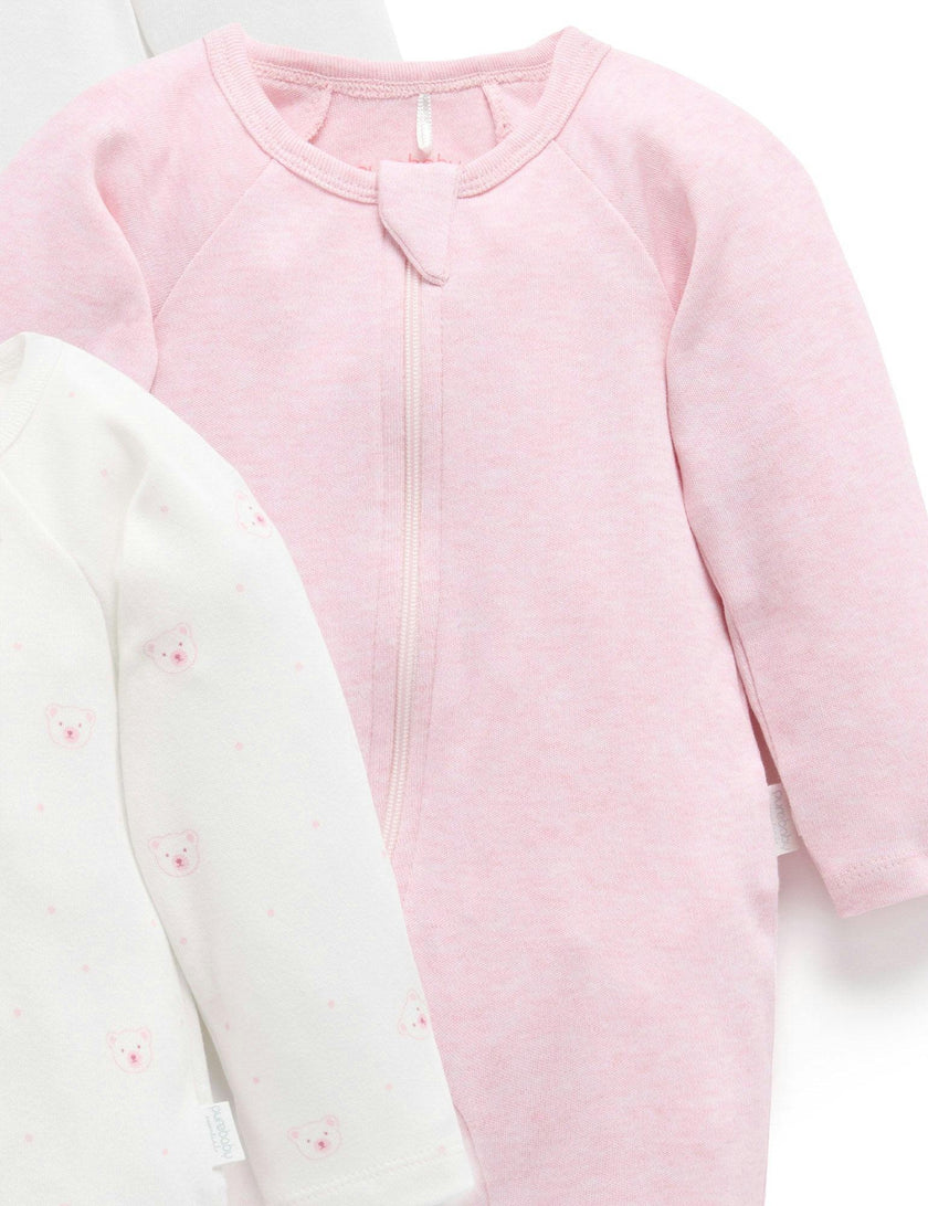 4 Pack Zip Growsuit Pale Pink Bear Pack