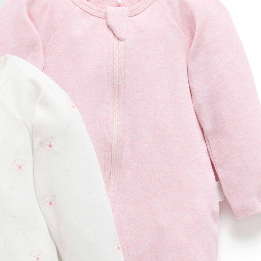4 Pack Zip Growsuit Pale Pink Bear Pack