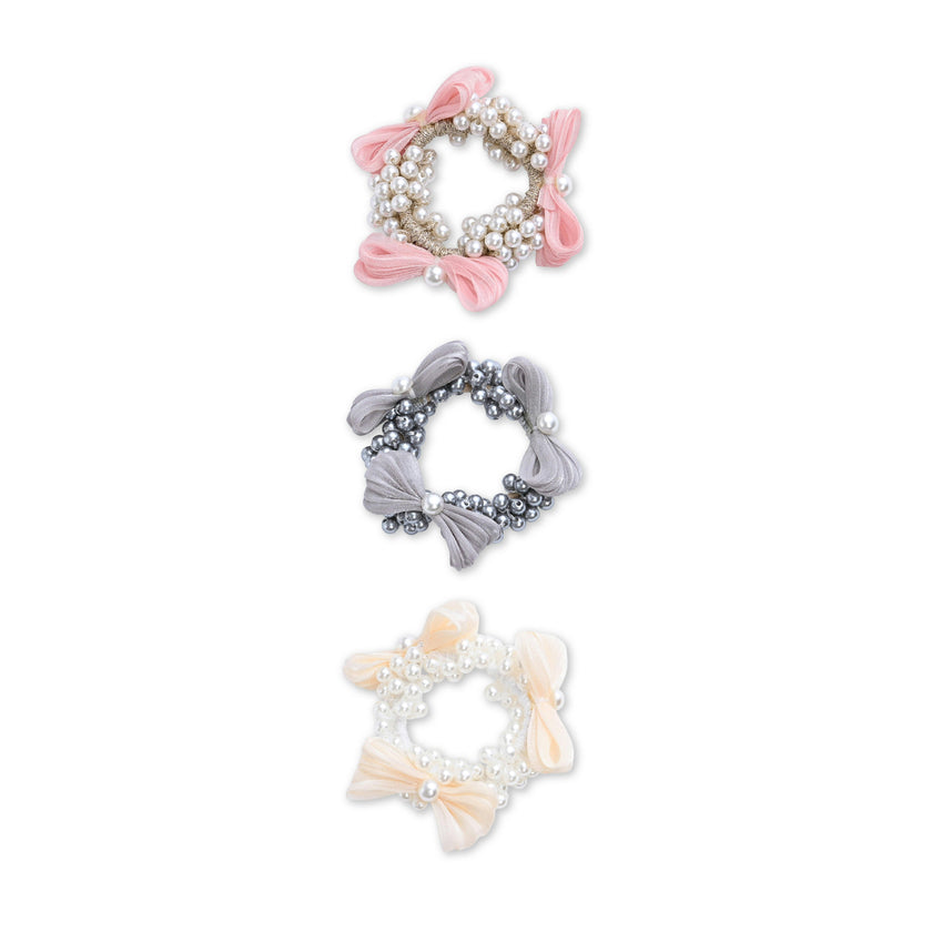 Pearl Cluster Bow Scrunchie Set