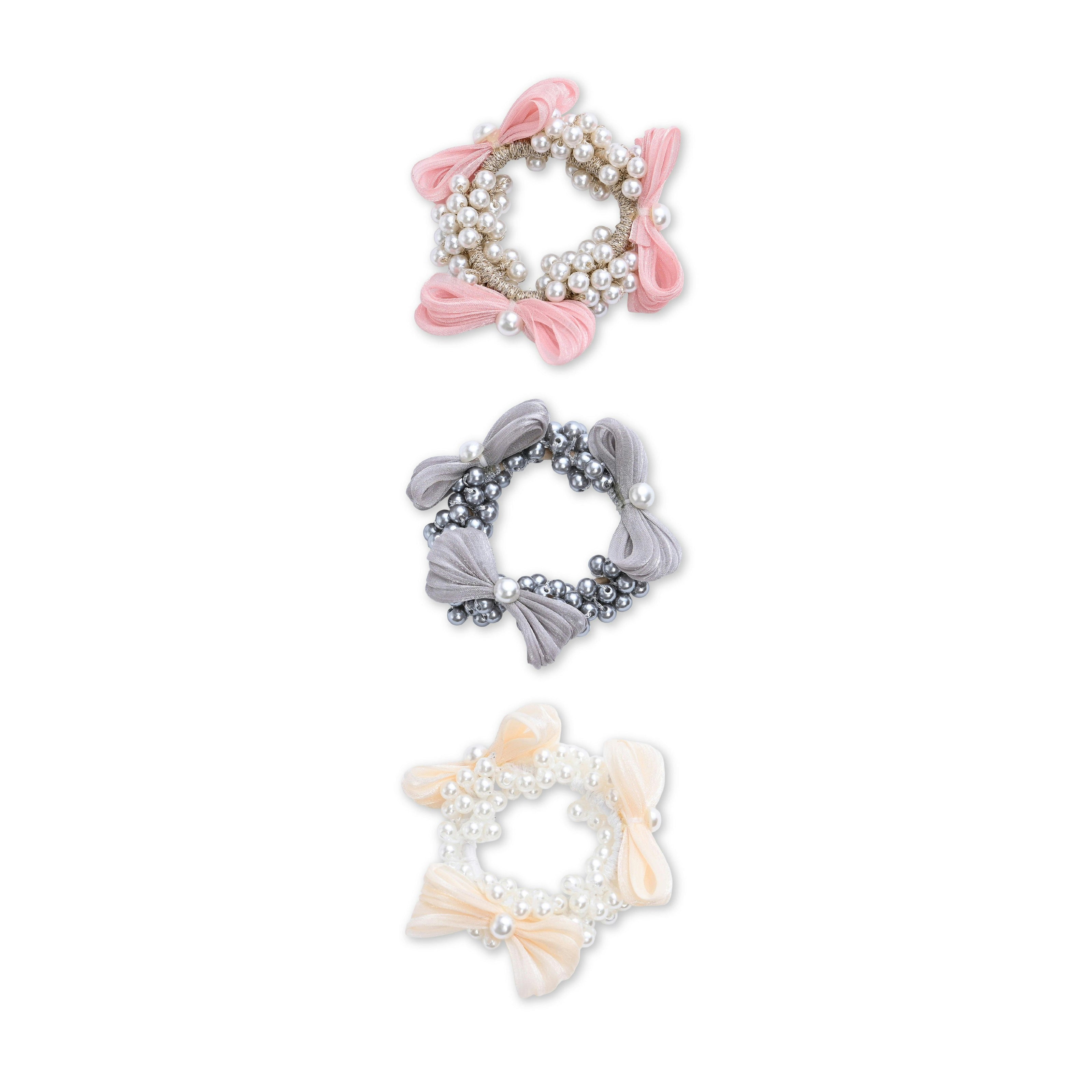 Pearl Cluster Bow Scrunchie Set