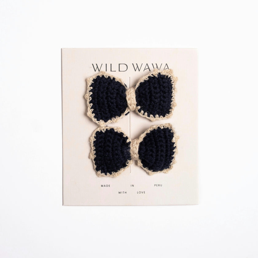 Knitted Bows Clip Set in Navy