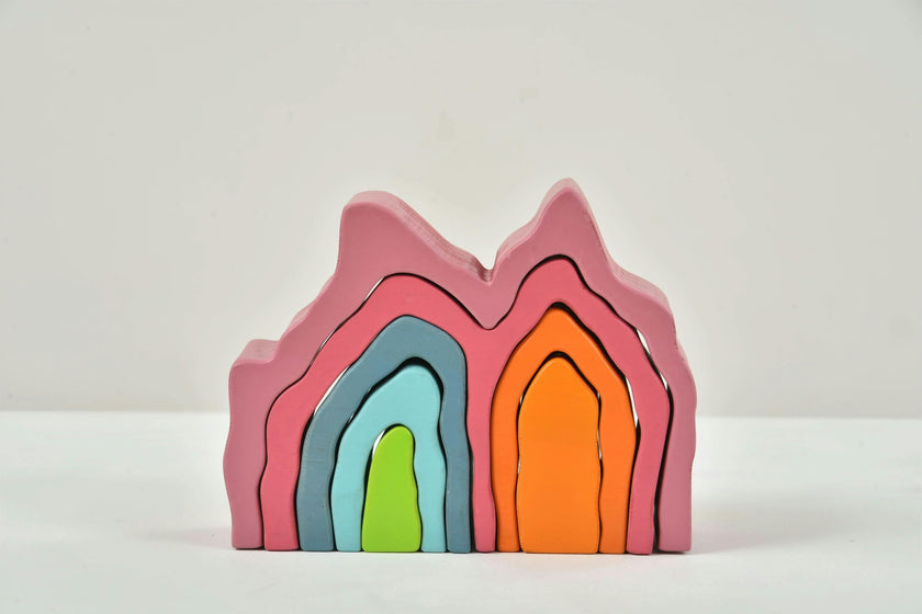 Wooden Mountain Rainbow Stacker | Montessori Stacking Blocks for Toddlers
