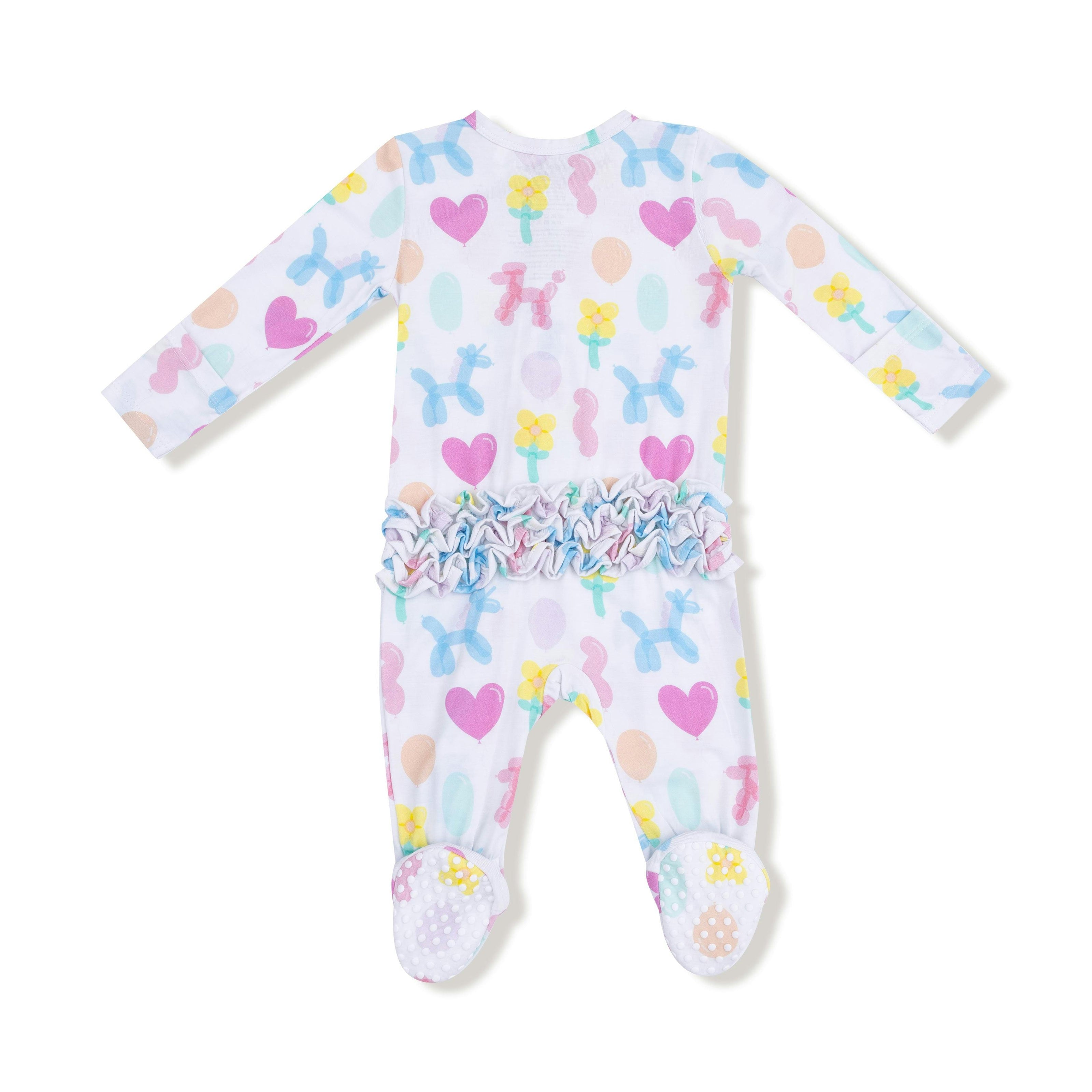 Balloon Animals - Pink - 2 Way Zipper Ruffle Back Footie
