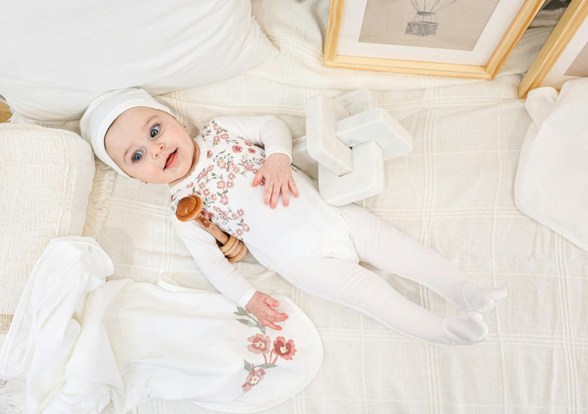 Assymetrical Leaves Footie and Beanie Set
