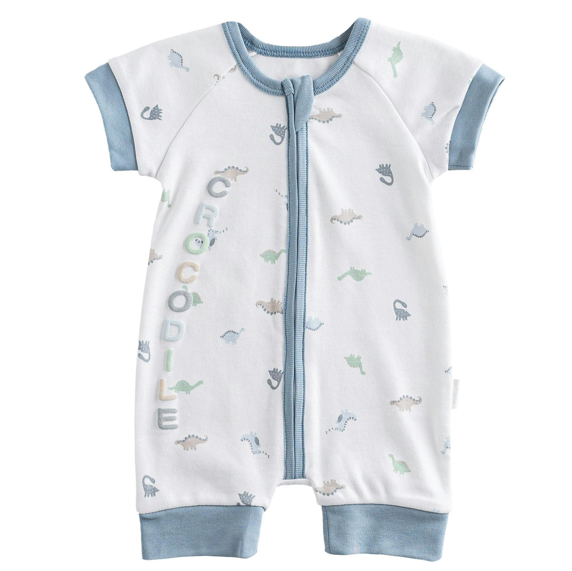 White Dinosaur Print Zip Up Romper
