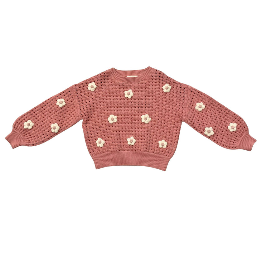Girls Open Weave Long Sleeve Sweater in Terra Rose