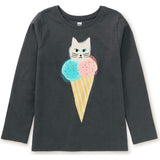 Ice Cream Graphic Print Crew Neck Long Sleeve T-Shirt, Black