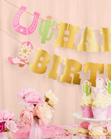 HBD Cowgirl Banner - gold foil banner