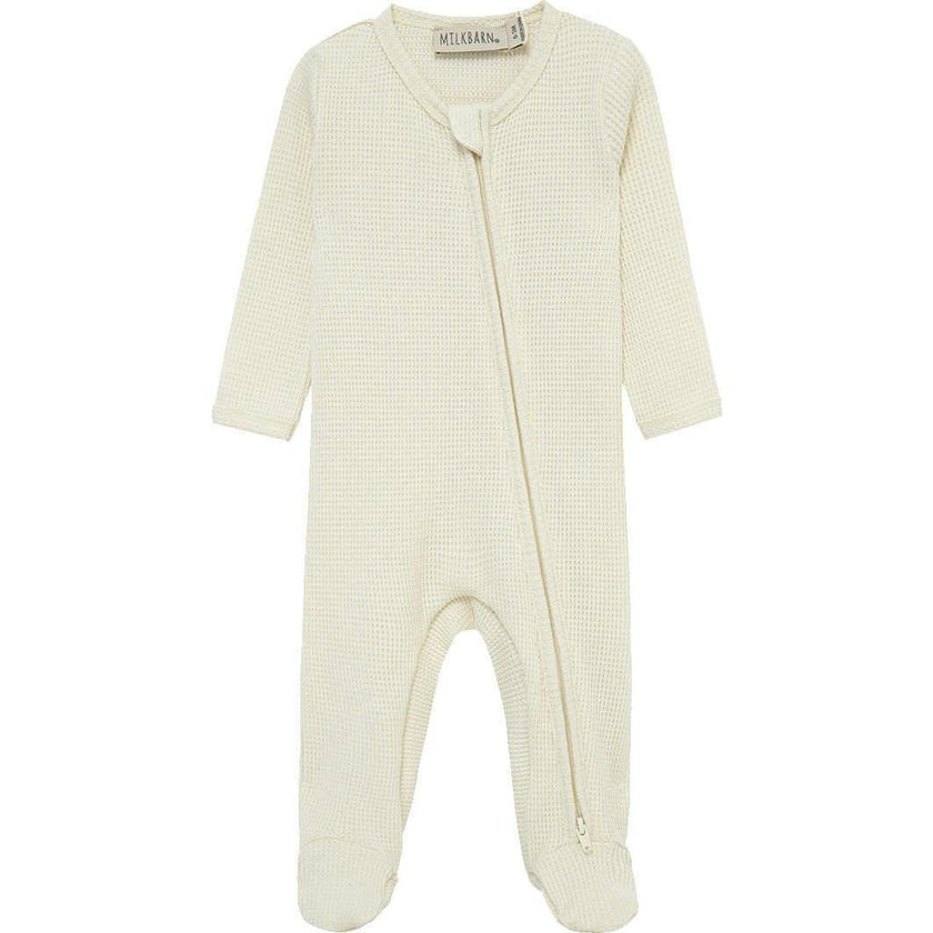 Vanilla Waffle Zipper Footed Romper