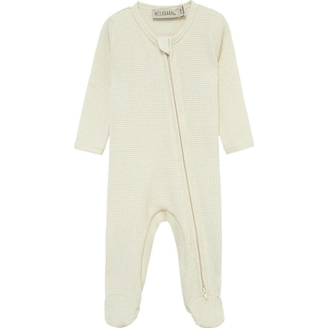Vanilla Waffle Zipper Footed Romper