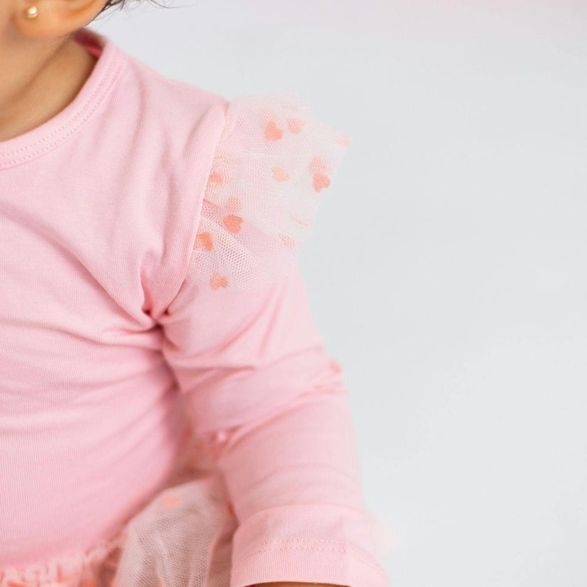 Flocked Heart Tiered Long Sleeve Tutu Bodysuit