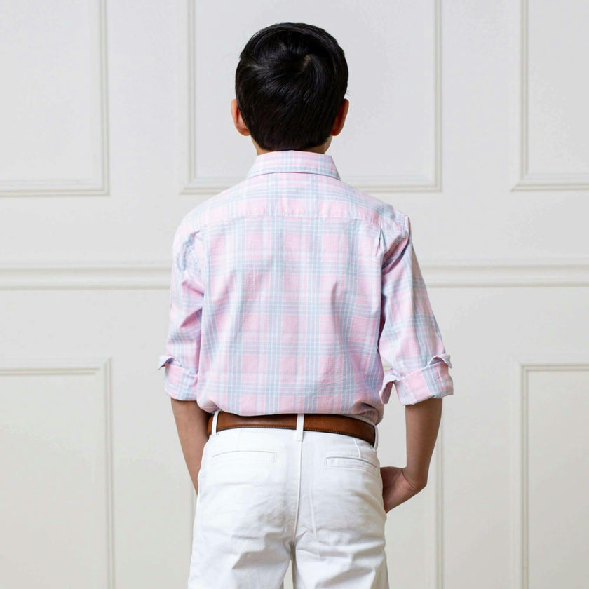 Organic Stretch Poplin Long Sleeve Button Down Shirt, Pink