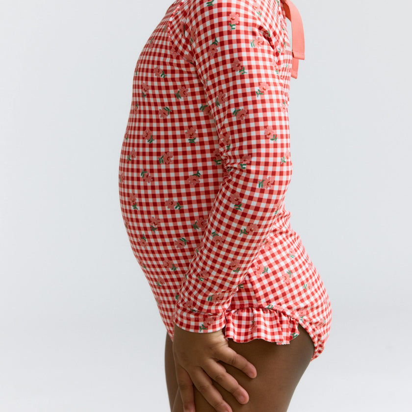 girls cranberry gingham rashguard one piece