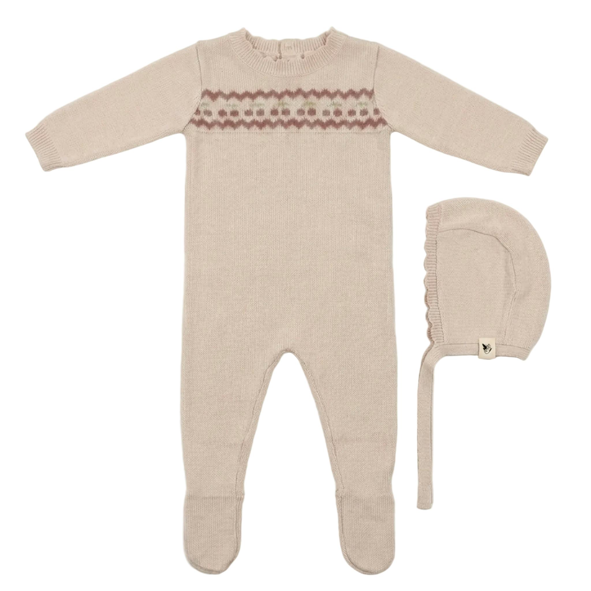 Cherry Embroidered  Knit Footie