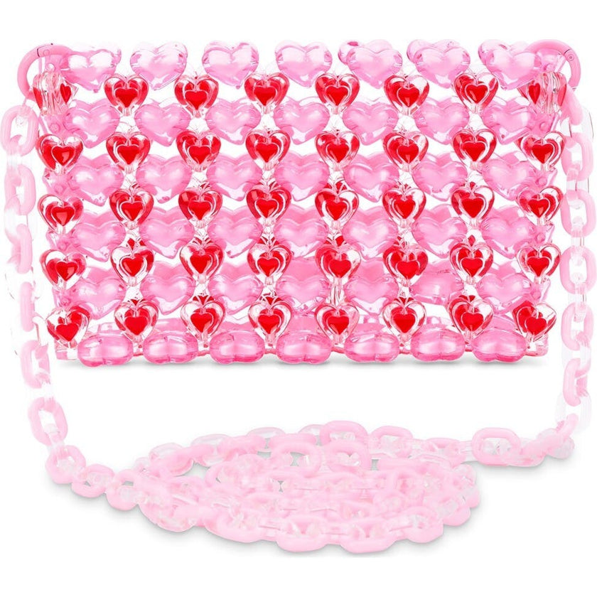 Pink Hearts Beaded Crossbody Bag