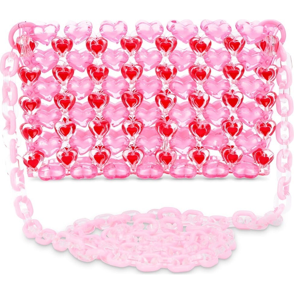 Pink Hearts Beaded Crossbody Bag