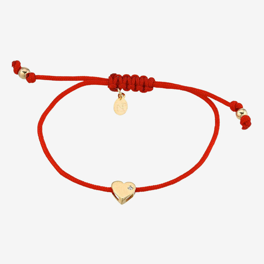14k Gold Heart with Diamond Fortune Bracelet