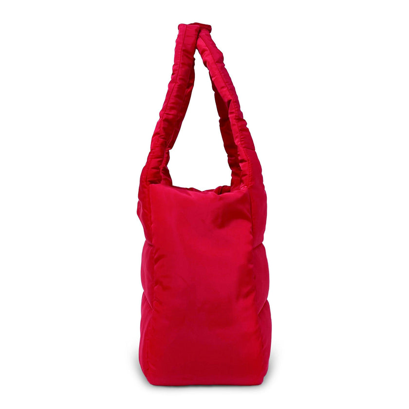 The Astra Puffy Tote with Removable Crossbody Strap in Fire Red