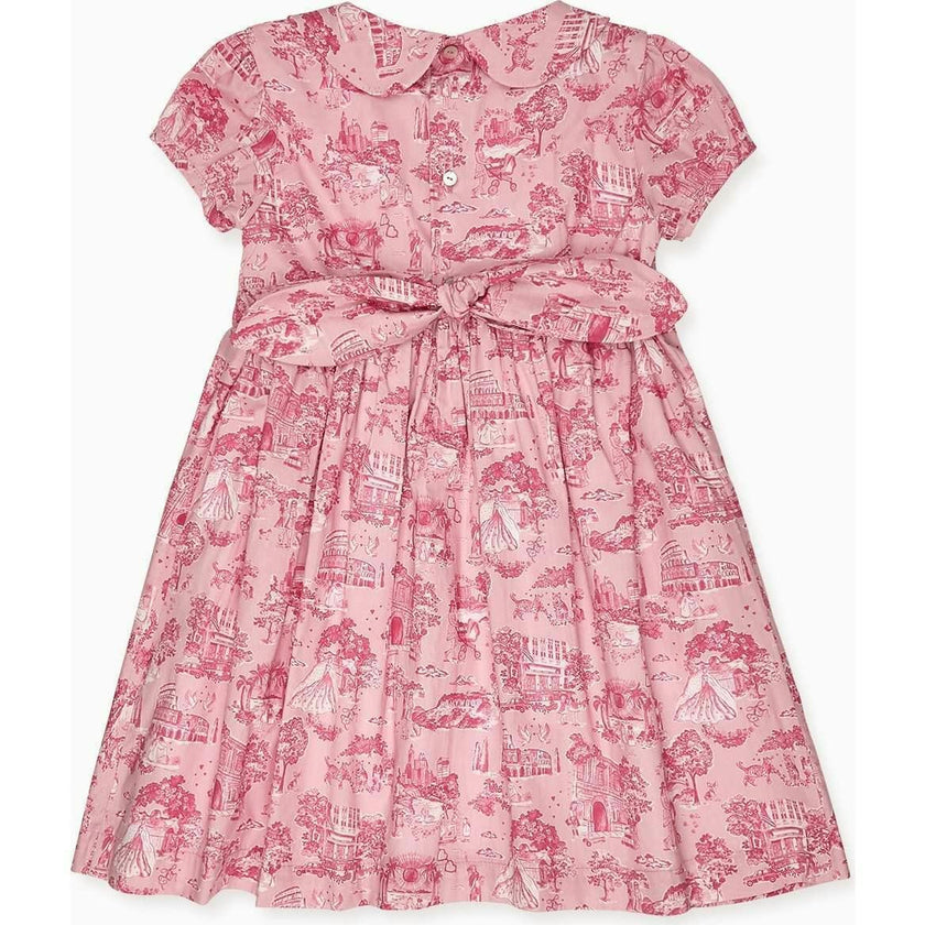 Nicky Hilton x La Coqueta Pink Toile de Jouy Theodora Girl Hand-Smocked Dress