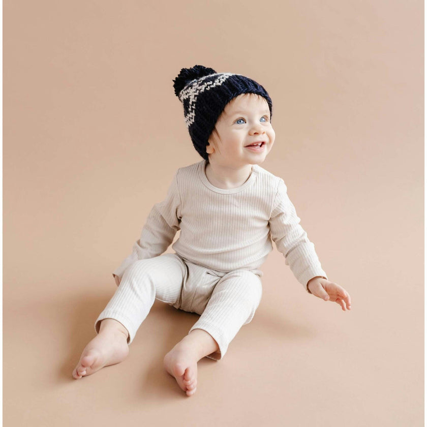 Diamond Faire Isle Hat - Navy