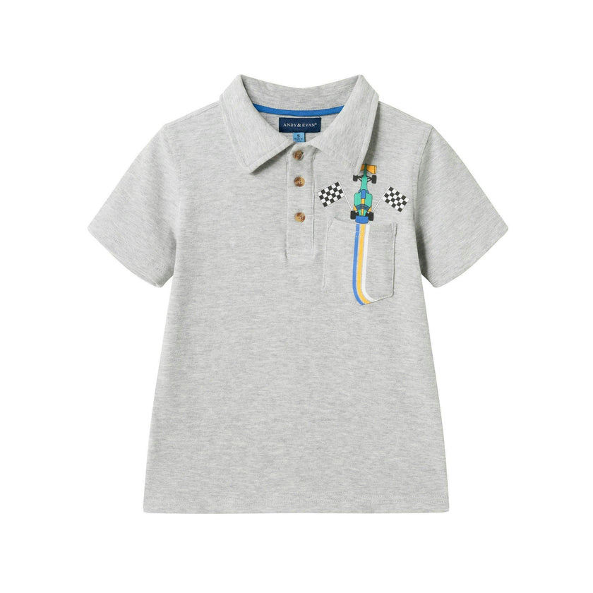 Boys Short Sleeve Polo | Race Car Graphic Pocket
