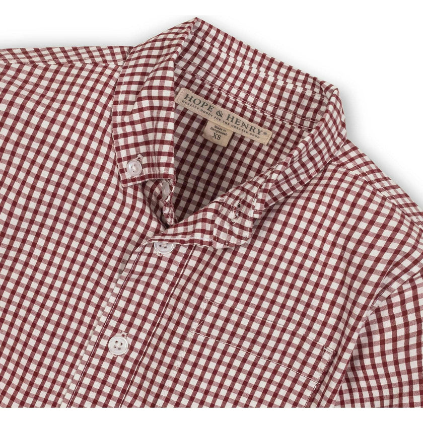Organic Stretch Poplin Long Sleeve Button Down Shirt, Red