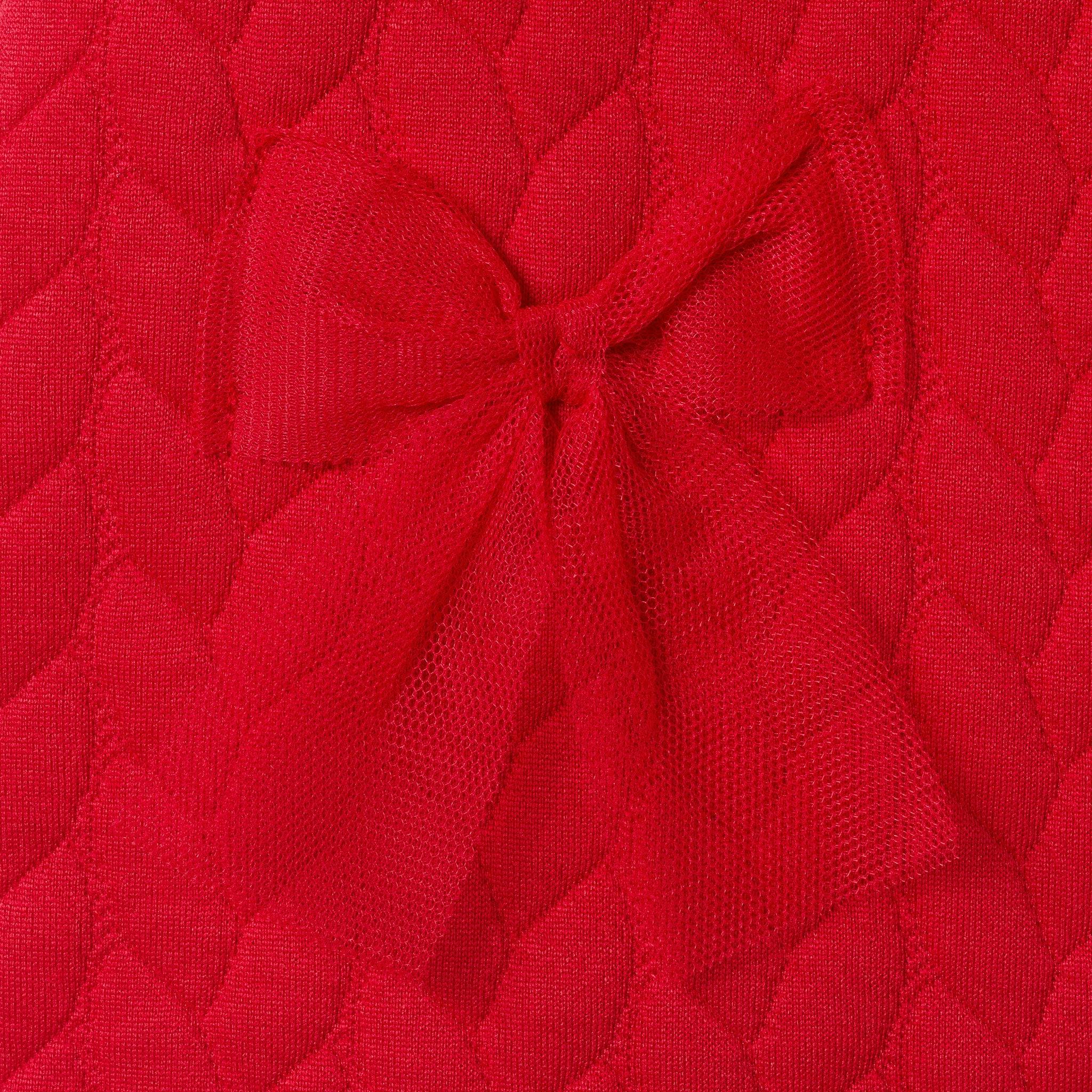 Infant Girls (0-12M) Quilted Knit Dress & Headband Set | Tulle Bows - Red
