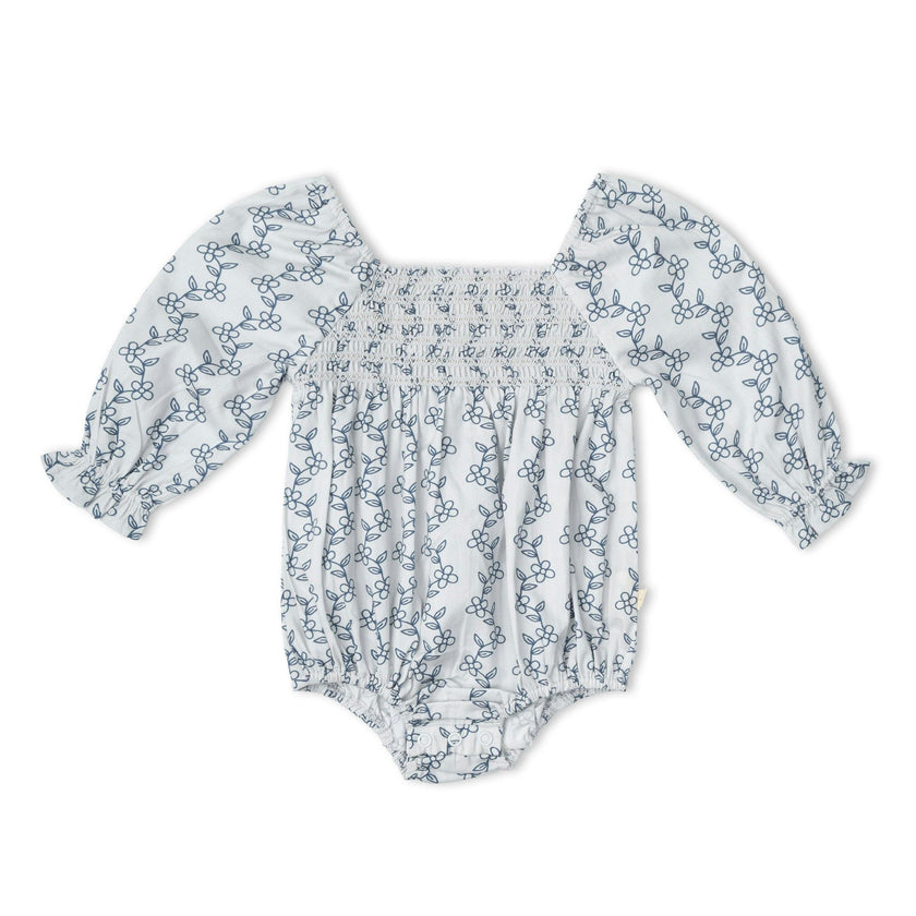 Organic Smocked Long Sleeve Romper - Bluebell Vine