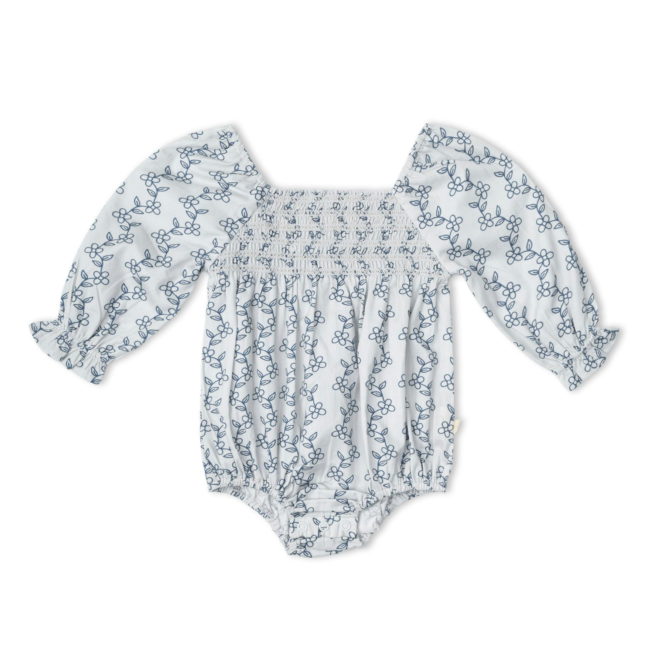 Organic Smocked Long Sleeve Romper - Bluebell Vine